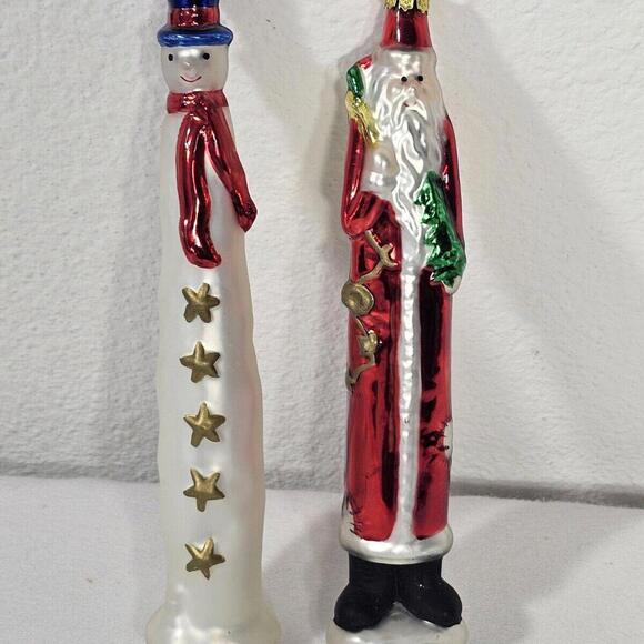 2 Santa & Snowman Christmas Ornaments Blown Glass Old  Figural  Tall - Picture 1 of 4